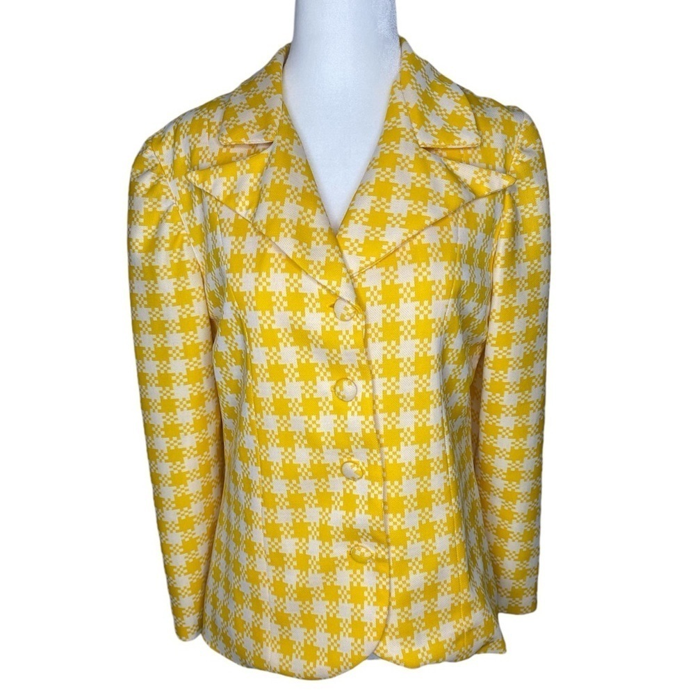 Vintage Yellow Houndstooth Blazer Jacket Good Used Condition Lined  70’s Size M